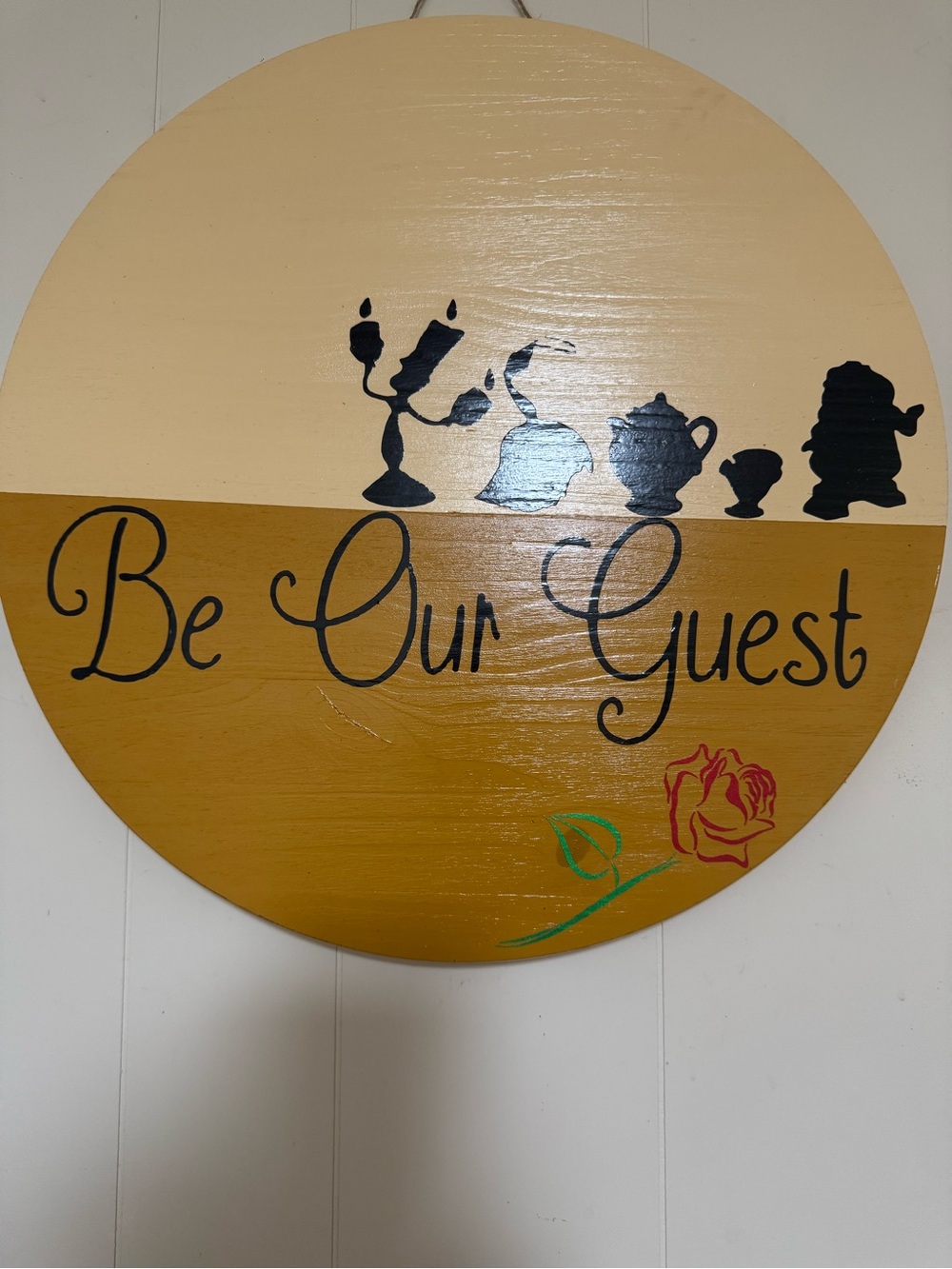 Disney Beauty and the Beast “Be Our Guest” Round Wall Sign - Beige and Brown